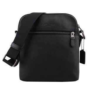 COACH烙印LOGO荔枝紋皮革單肩拉鍊直式斜背包