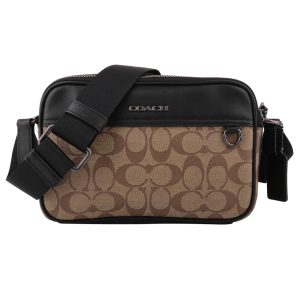 COACH銀字防刮LOGO皮革雙層斜背方包