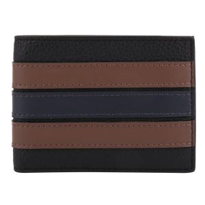 COACH-橫條防刮LOGO皮革雙折短夾