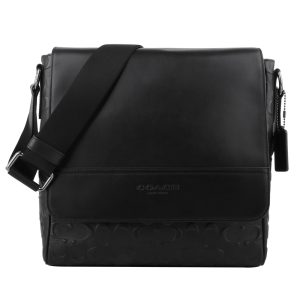 COACH-壓印LOGO防刮皮革磁釦直式斜背包