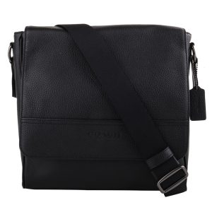 COACH壓印LOGO 荔枝紋皮革直式斜背包