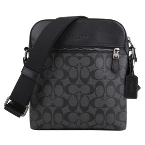 COACH-烙印LOGO防刮皮革男款拉鍊斜背方包