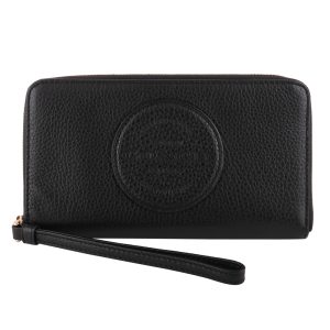 COACH壓印大圓標LOGO ㄇ型荔枝紋皮革拉鍊長夾