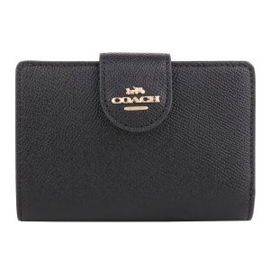 COACH-金馬車LOGO防刮皮革釦式拉鍊中夾