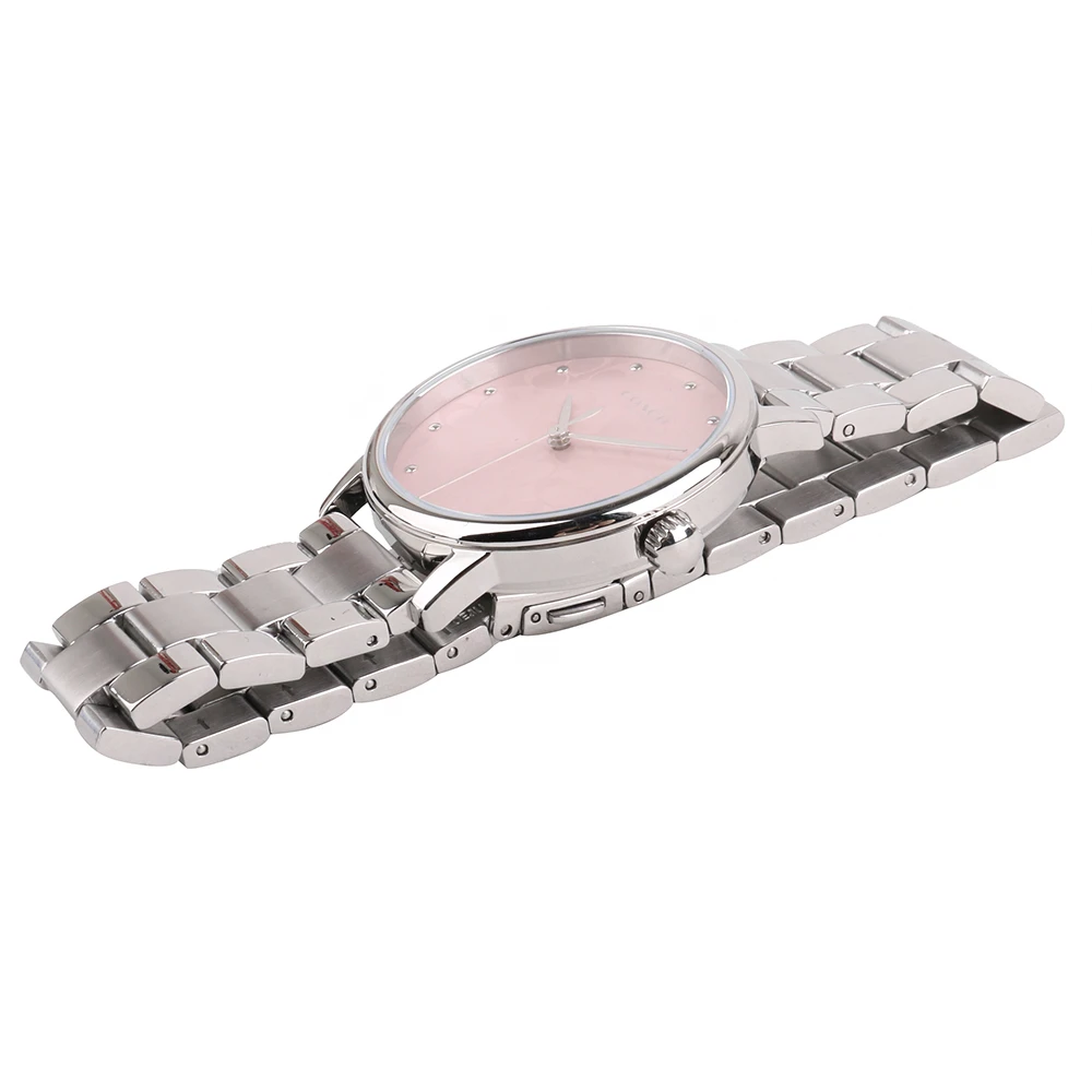 LOGO粉錶面不銹鋼錶帶女石英腕錶/35mm