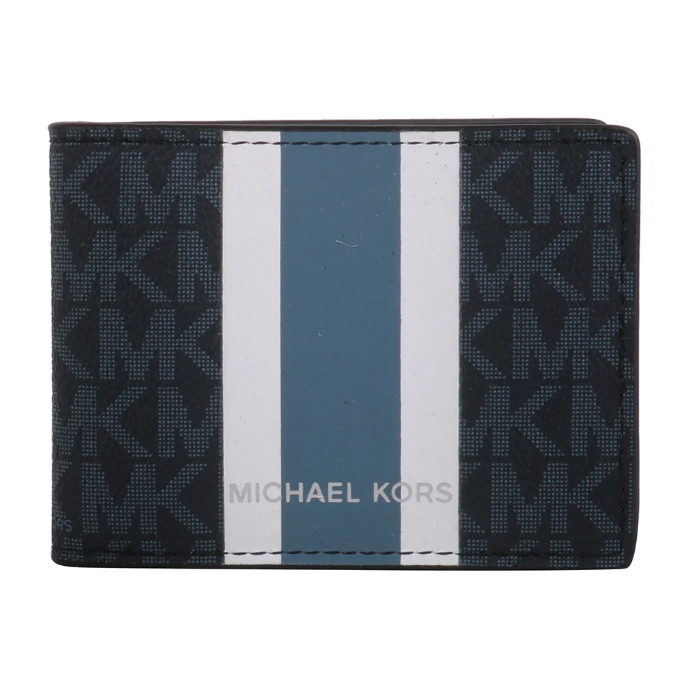 銀字藍白槓滿版MK名片夾+短夾禮盒