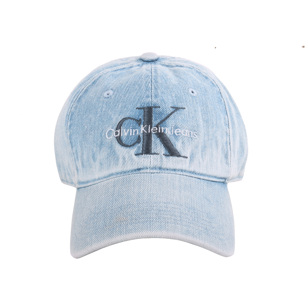 灰藍刺繡CK LOGO字牛仔布棒球帽_刷白單寧藍