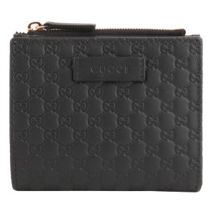 GUCCI Guccissima壓紋皮革扣式零錢小短夾_黑色