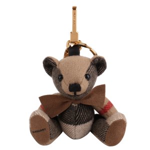 BURBERRY Bow Tie Thomas 蝴蝶結格紋泰迪熊吊鑰匙圈_深卡其