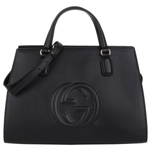 GUCCI-SOHO 雙G壓紋牛皮兩用包_黑色