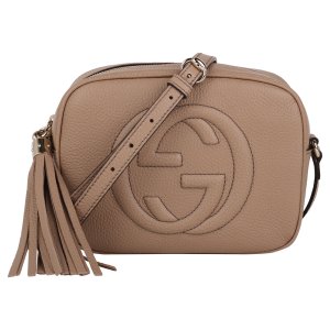 GUCCI-SOHO 雙G壓紋牛皮革大流蘇相機包_奶茶色