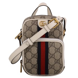 GUCCI-Ophidia 防刮GG印花斜背手機包_卡其x白v