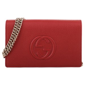GUCCI-SOHO 雙G牛皮可拆鍊帶手拿肩背包_紅色