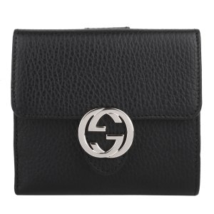 GUCCI-Marmont 金屬雙G牛皮革翻釦式中夾_黑色