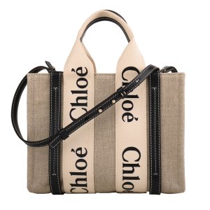 CHLOE-WOODY 字母帆布兩用托特包(小)_米x墨藍邊