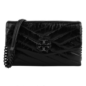 TORY BURCH Kira 亮鑽TB 漆皮鍊帶夾式肩背包(小)_黑色