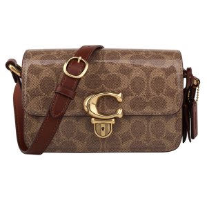 COACH Studio 19 金屬C 防刮LOGO皮革肩斜背包_卡其