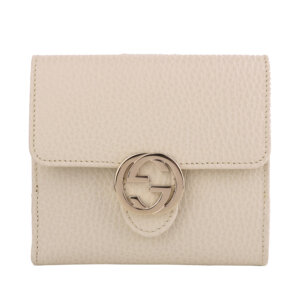 GUCCI-Marmont 金屬銀G牛皮革翻釦式中夾_白色