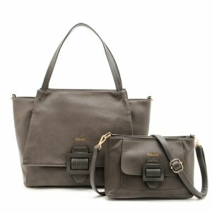 FIRANO 皮帶釦附斜背包皮革手提托特包(灰咖)