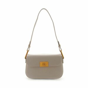 FIRANO-鐵牌方形翻蓋皮革肩背包(褐灰)