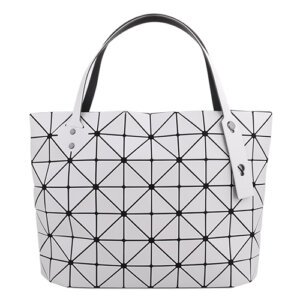 BAO BAO搖滾幾何方格7x10皮質拉鍊托特包/霧淺灰