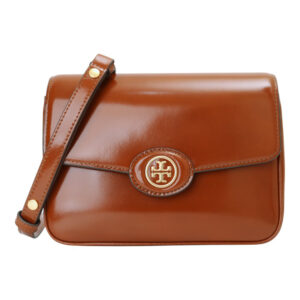 TORY BURCH-Robinson亮漆皮革單肩背包深駝色