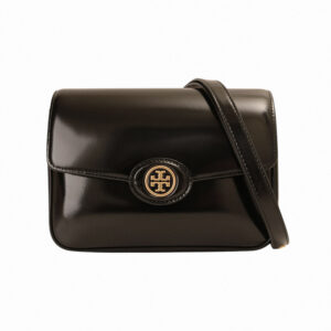 TORY BURCH- Robinson亮漆皮革翻釦手提/肩背包黑