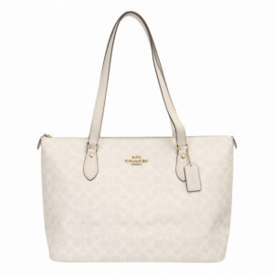 COACH-金馬車防刮滿版LOGO肩背托特包(乳白)大
