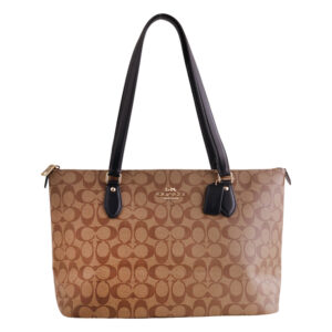 COACH-金馬車防刮滿版LOGO托特包(深卡其x黑邊)中