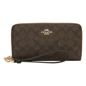 COACH-金馬車防刮LOGO皮革掛帶長夾(可可咖)
