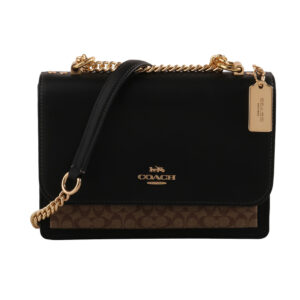 COACH-防刮拚色皮革方型鍊帶肩斜背包(深卡其x黑)S