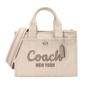COACH-繡線字母LOGO 帆布兩用包(卡其)小