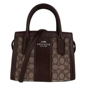 COACH-皮革拼接緹花LOGO兩用包(棕x卡其)S