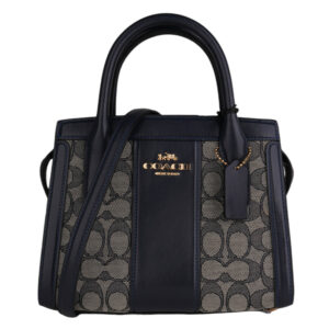 COACH-皮革拼接緹花LOGO兩用包(藍x灰藍)S