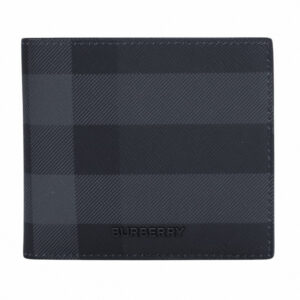 BURBERRY-經典防刮PVC 皮革雙折零錢袋短夾(炭灰格紋)