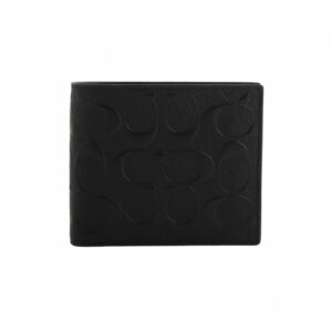 COACH-防刮浮印C LOGO附抽取名片夾二折短夾(黑)