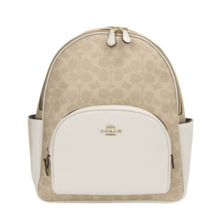 COACH-金馬車撞防刮LOGO標誌性背包(淺褐x白)中