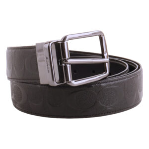 COACH- 防刮浮印C LOGO 穿針釦頭寬版皮帶(黑)