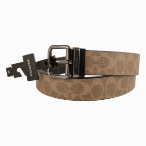 COACH- 防刮C LOGO 穿針釦頭寬版皮帶(深卡其)38mm