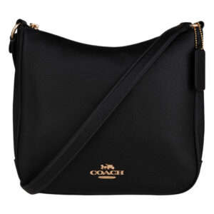 COACH-金屬字母皮革斜背包(黑色)