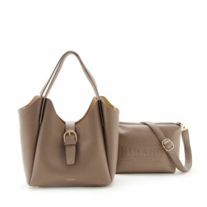 FIRANO 皮帶翻蓋手提包和單肩包套裝組(褐灰)
