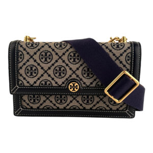 TORY BURCH-雙T緹花織布斜背包灰藍S