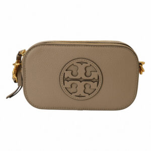 TORY BURCH-浮雕TB皮革雙層斜背相機包淺褐S
