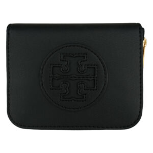 TORY BURCH-標誌皮革ㄇ形拉鍊卡夾/零錢包 黑