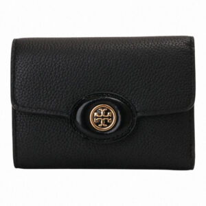 TORY BURCH-圓標雙T 皮革暗釦短夾黑