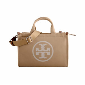 TORY BURCH-白標LOGO帆布兩用托特包大地色M