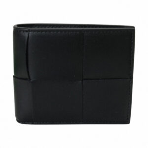 粒面小牛皮對折短夾(黑x綠邊)