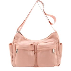 FIRANO 雙口袋防水尼龍肩/斜背包(淺粉)