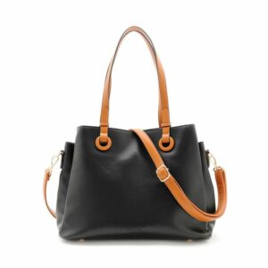 FIRANO 素面皮革手提/斜背兩用包(黑x駝提把)