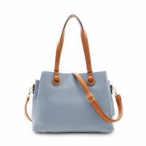FIRANO 素面皮革手提/斜背兩用包(淺水藍x駝提把)